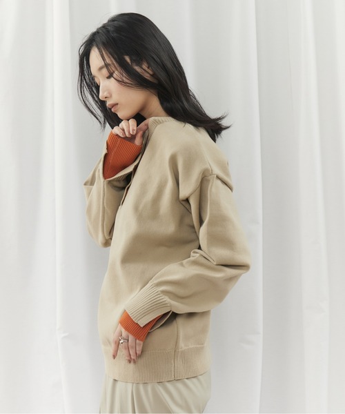 CIEL'AIR（シエルエアー）の「BI COLOR 2WAY KNIT（ﾊﾞｲｶﾗｰ2wayﾆｯﾄ）（ニット/セーター・レディース・チャコールグレー/ベージュ・FREE）」の17枚目の写真