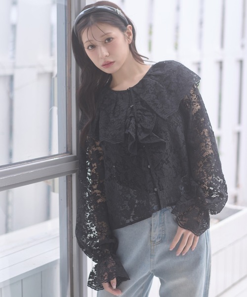 Ambre Neige（アンブルネージュ）の「raffle lace blouse / ラッフルレースブラウス（シャツ/ブラウス・レディース・アイボリー/ブラック・FREE）」の2枚目の写真