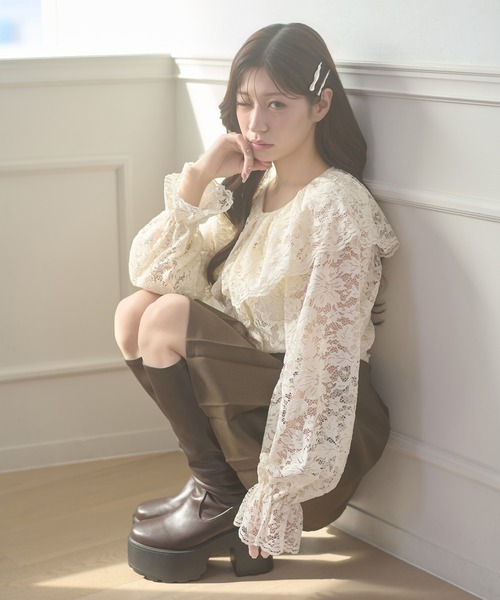 Ambre Neige（アンブルネージュ）の「raffle lace blouse / ラッフルレースブラウス（シャツ/ブラウス・レディース・アイボリー/ブラック・FREE）」の3枚目の写真