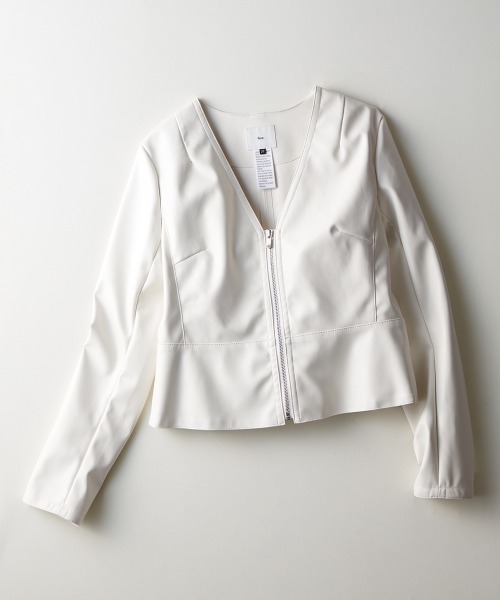 DOUBLE STANDARD CLOTHING（ダブルスタンダードクロージング）の「フェイクレザージャケット（ノーカラージャケット・レディース・ホワイト/ブラウン・36/38）」の3枚目の写真