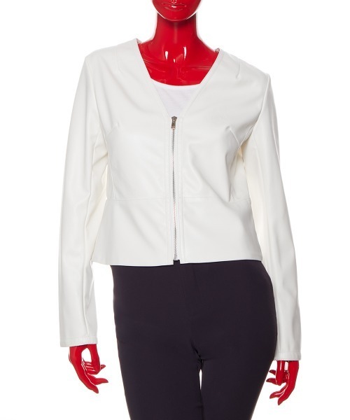 DOUBLE STANDARD CLOTHING（ダブルスタンダードクロージング）の「フェイクレザージャケット（ノーカラージャケット・レディース・ホワイト/ブラウン・36/38）」の4枚目の写真