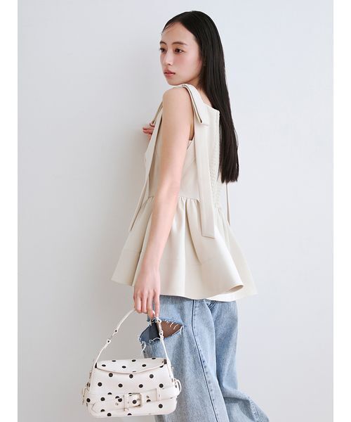 FRAY I.D（フレイアイディー）の「【WEB限定】リボンペプラムトップス／ウォッシャブル（Tシャツ/カットソー・レディース・アイボリー/マルチ/グレー・1/0）」の6枚目の写真