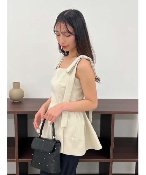 FRAY I.D（フレイアイディー）の「【WEB限定】リボンペプラムトップス／ウォッシャブル（Tシャツ/カットソー・レディース・アイボリー/マルチ/グレー・1/0）」の7枚目の写真