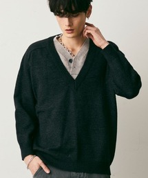 Henley Neck Knit Sweater / ヘンリーネックレイヤードニットセーター