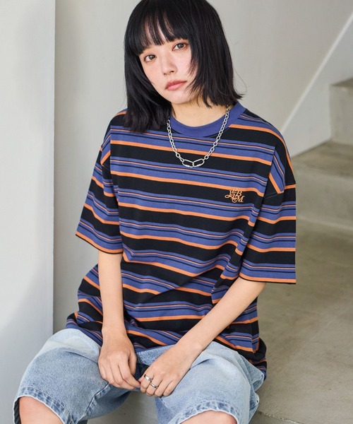 PBLIM(ページボーイリム)の「《UNISEX》マルチボーダーT ワンポイントロゴ / 刺繍(Tシャツ/カットソー・レディース・ブラック系その他/ブラウン系その他/ホワイト系その他・MEDIUM/LARGE)」の3枚目の写真