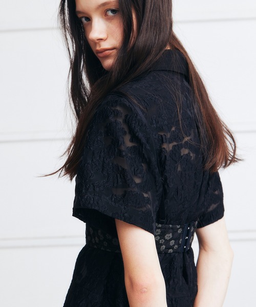 LE CIEL BLEU（ルシェルブルー）の「シアージャカードドレス / Sheer Jacquard Dress（ワンピース・レディース・グレー/ブラック/ライトブルー/ネイビー・36）」の5枚目の写真