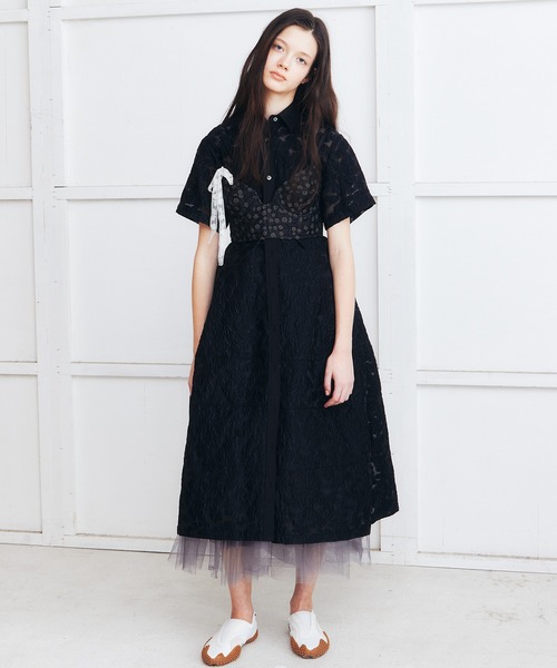 LE CIEL BLEU（ルシェルブルー）の「シアージャカードドレス / Sheer Jacquard Dress（ワンピース・レディース・グレー/ブラック/ライトブルー/ネイビー・36）」の7枚目の写真