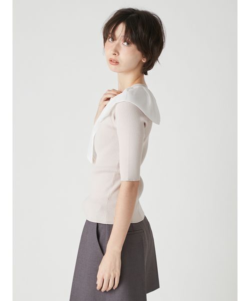 LILY BROWN（リリーブラウン）の「バルーンボウタイドッキングニット（ニット/セーター・レディース・ライトベージュ・F）」の4枚目の写真