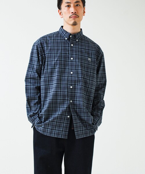 GLOSTER（グロスター）の「【BOY ASTLAD刺繍】ボタンダウンシャツ ストライプ/チェック（シャツ/ブラウス・メンズ・ブラック系その他/グリーン系その他/ブルー系その他/ホワイト系その他・L/M/S）」の2枚目の写真