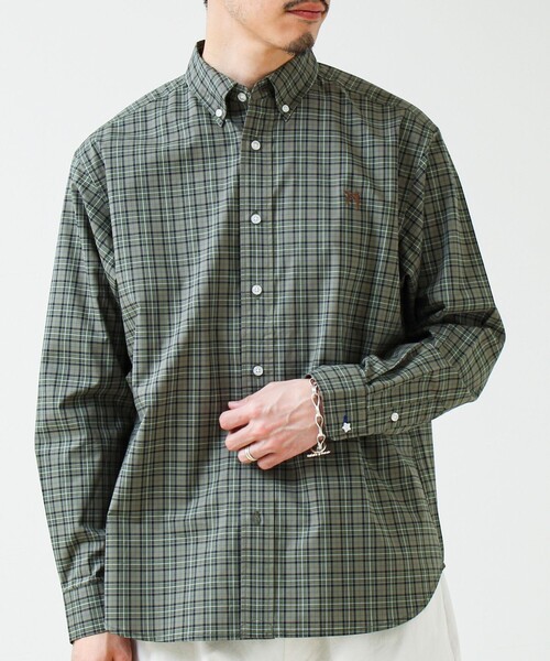 GLOSTER（グロスター）の「【BOY ASTLAD刺繍】ボタンダウンシャツ ストライプ/チェック（シャツ/ブラウス・メンズ・ブラック系その他/グリーン系その他/ブルー系その他/ホワイト系その他・L/M/S）」の3枚目の写真