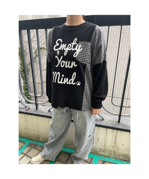 Rydia（リディア）の「異素材切り替えプルオーバー（Tシャツ/カットソー・レディース・ブラック/アイボリー/トップグレー・M）」の3枚目の写真