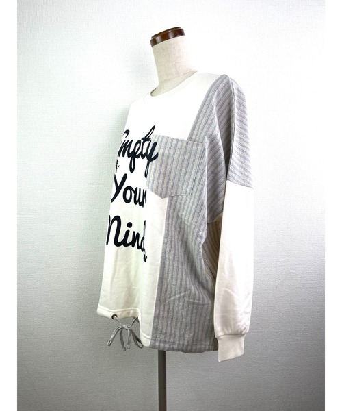 Rydia（リディア）の「異素材切り替えプルオーバー（Tシャツ/カットソー・レディース・ブラック/アイボリー/トップグレー・M）」の5枚目の写真