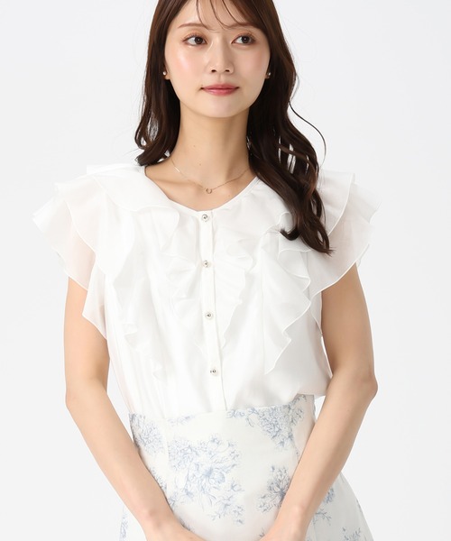 MISCH MASCH（ミッシュマッシュ）の「2026春夏新作 シアーレースラッフルフリルブラウス（シャツ/ブラウス・レディース・イエロー/グリーン/ホワイト/ブラック/アイボリー・ﾌﾘ-）」の2枚目の写真