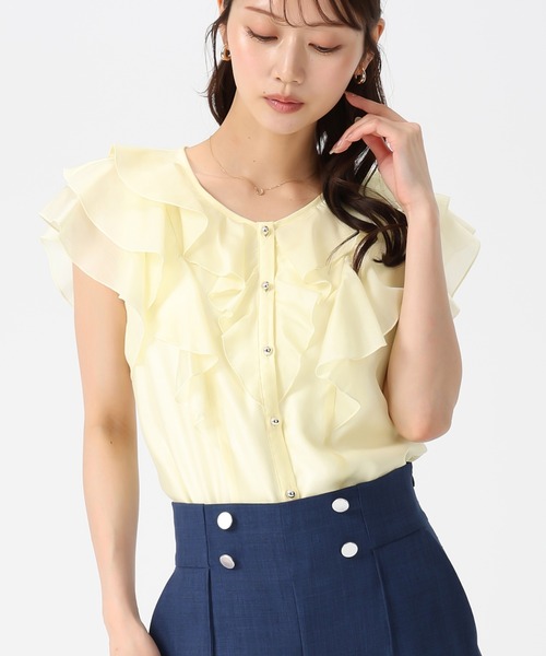 MISCH MASCH（ミッシュマッシュ）の「2026春夏新作 シアーレースラッフルフリルブラウス（シャツ/ブラウス・レディース・イエロー/グリーン/ホワイト/ブラック/アイボリー・ﾌﾘ-）」の5枚目の写真