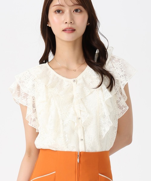 MISCH MASCH（ミッシュマッシュ）の「2026春夏新作 シアーレースラッフルフリルブラウス（シャツ/ブラウス・レディース・イエロー/グリーン/ホワイト/ブラック/アイボリー・ﾌﾘ-）」の3枚目の写真