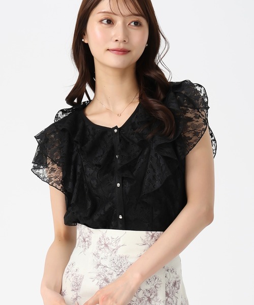 MISCH MASCH（ミッシュマッシュ）の「2026春夏新作 シアーレースラッフルフリルブラウス（シャツ/ブラウス・レディース・イエロー/グリーン/ホワイト/ブラック/アイボリー・ﾌﾘ-）」の4枚目の写真