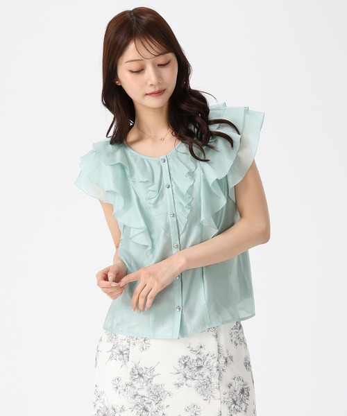 MISCH MASCH（ミッシュマッシュ）の「2026春夏新作 シアーレースラッフルフリルブラウス（シャツ/ブラウス・レディース・イエロー/グリーン/ホワイト/ブラック/アイボリー・ﾌﾘ-）」の12枚目の写真