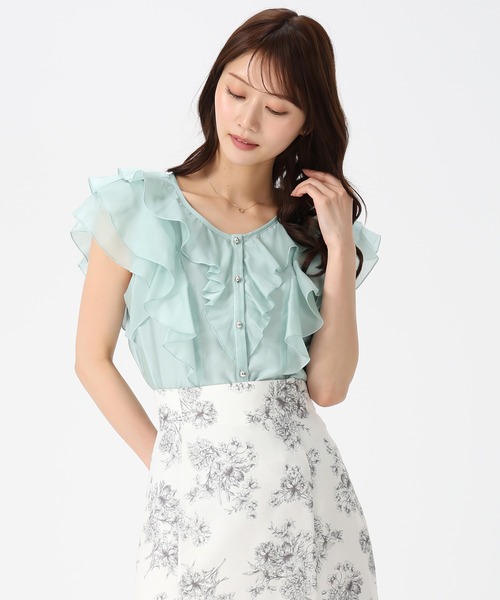 MISCH MASCH（ミッシュマッシュ）の「2026春夏新作 シアーレースラッフルフリルブラウス（シャツ/ブラウス・レディース・イエロー/グリーン/ホワイト/ブラック/アイボリー・ﾌﾘ-）」の7枚目の写真