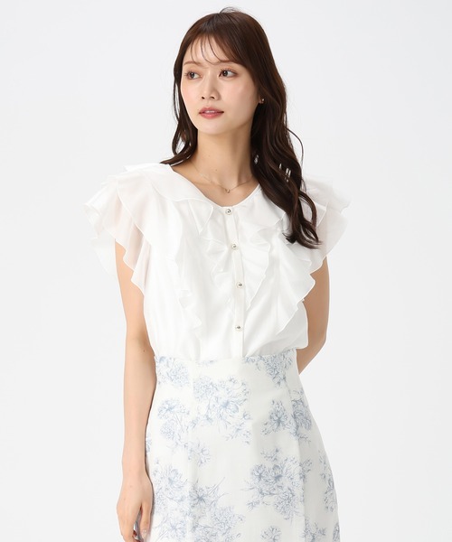 MISCH MASCH（ミッシュマッシュ）の「2026春夏新作 シアーレースラッフルフリルブラウス（シャツ/ブラウス・レディース・イエロー/グリーン/ホワイト/ブラック/アイボリー・ﾌﾘ-）」の11枚目の写真