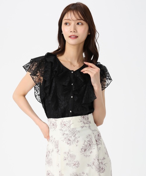 MISCH MASCH（ミッシュマッシュ）の「2026春夏新作 シアーレースラッフルフリルブラウス（シャツ/ブラウス・レディース・イエロー/グリーン/ホワイト/ブラック/アイボリー・ﾌﾘ-）」の9枚目の写真