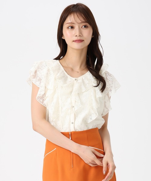 MISCH MASCH（ミッシュマッシュ）の「2026春夏新作 シアーレースラッフルフリルブラウス（シャツ/ブラウス・レディース・イエロー/グリーン/ホワイト/ブラック/アイボリー・ﾌﾘ-）」の8枚目の写真