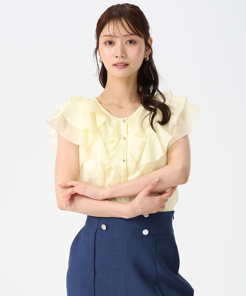 MISCH MASCH（ミッシュマッシュ）の「2026春夏新作 シアーレースラッフルフリルブラウス（シャツ/ブラウス・レディース・イエロー/グリーン/ホワイト/ブラック/アイボリー・ﾌﾘ-）」の10枚目の写真