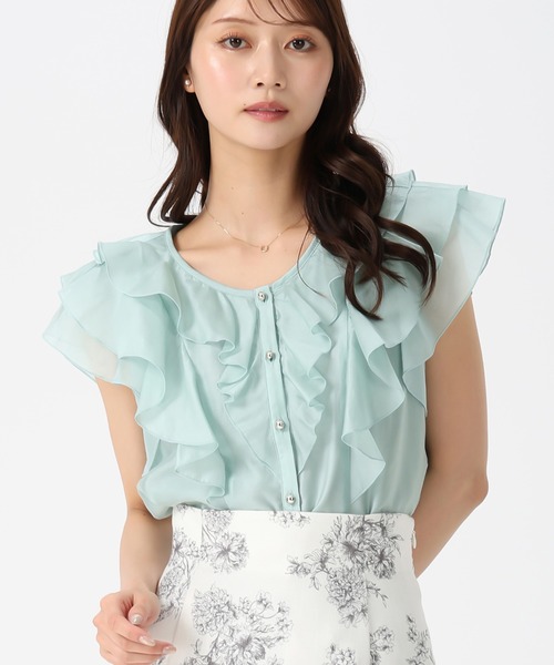 MISCH MASCH（ミッシュマッシュ）の「2026春夏新作 シアーレースラッフルフリルブラウス（シャツ/ブラウス・レディース・イエロー/グリーン/ホワイト/ブラック/アイボリー・ﾌﾘ-）」の6枚目の写真