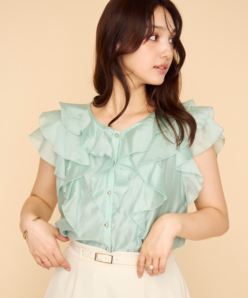 MISCH MASCH（ミッシュマッシュ）の「2026春夏新作 シアーレースラッフルフリルブラウス（シャツ/ブラウス・レディース・イエロー/グリーン/ホワイト/ブラック/アイボリー・ﾌﾘ-）」の13枚目の写真