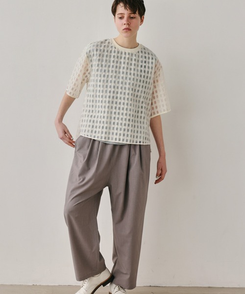 Kelen(ケレン)の「「KELEN / ケレン」シアーチェッククルーネックトップス(シャツ/ブラウス・レディース・ブラック/オフホワイト・M/S)」の3枚目の写真