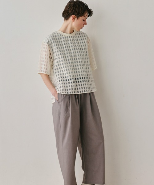 Kelen(ケレン)の「「KELEN / ケレン」シアーチェッククルーネックトップス(シャツ/ブラウス・レディース・ブラック/オフホワイト・M/S)」の5枚目の写真