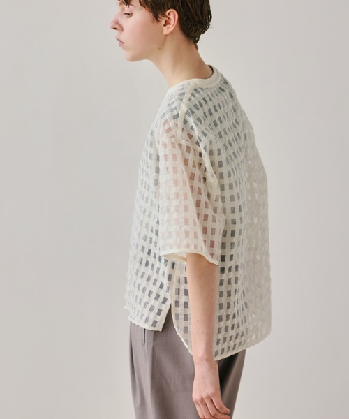 Kelen(ケレン)の「「KELEN / ケレン」シアーチェッククルーネックトップス(シャツ/ブラウス・レディース・ブラック/オフホワイト・M/S)」の6枚目の写真