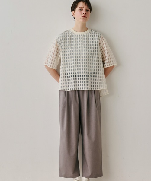 Kelen(ケレン)の「「KELEN / ケレン」シアーチェッククルーネックトップス(シャツ/ブラウス・レディース・ブラック/オフホワイト・M/S)」の9枚目の写真