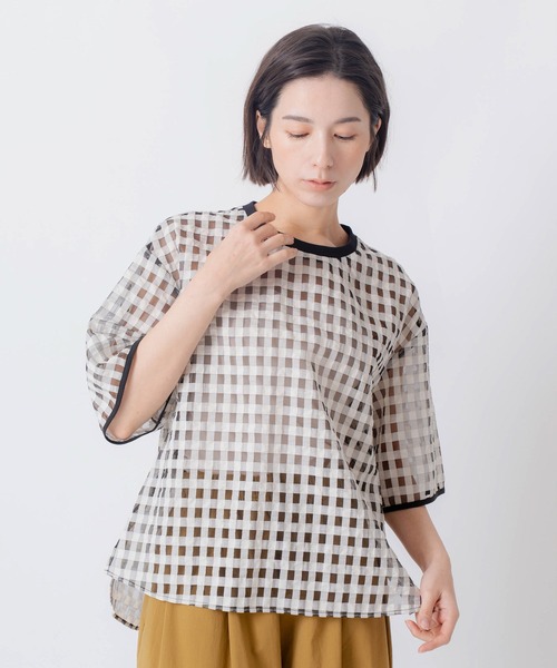 Kelen(ケレン)の「「KELEN / ケレン」シアーチェッククルーネックトップス(シャツ/ブラウス・レディース・ブラック/オフホワイト・M/S)」の11枚目の写真