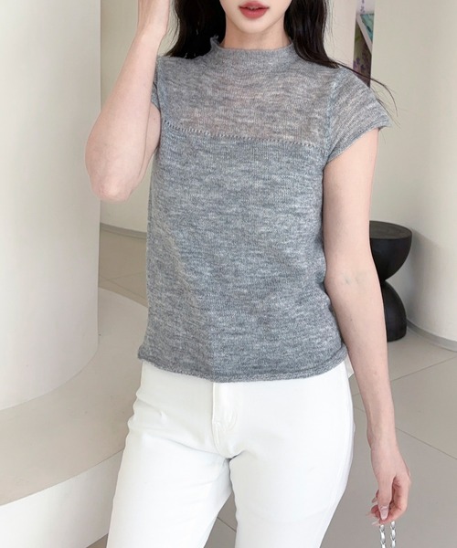 Jasmine Grandiflorum(ジャスミングランディフローラム)の「【Jasmine】透かし編みニット半袖プルオーバー (SS)(ニット/セーター・レディース・ライトグレー/ホワイト・FREE)」の5枚目の写真