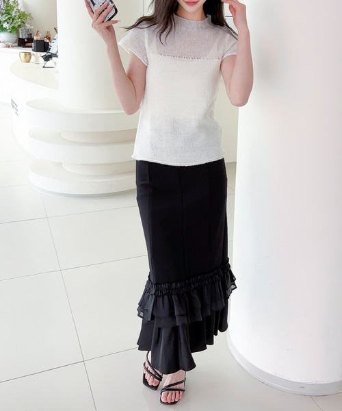 Jasmine Grandiflorum(ジャスミングランディフローラム)の「【Jasmine】透かし編みニット半袖プルオーバー (SS)(ニット/セーター・レディース・ライトグレー/ホワイト・FREE)」の10枚目の写真
