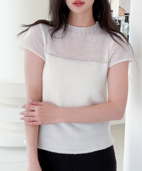 Jasmine Grandiflorum(ジャスミングランディフローラム)の「【Jasmine】透かし編みニット半袖プルオーバー (SS)(ニット/セーター・レディース・ライトグレー/ホワイト・FREE)」の11枚目の写真