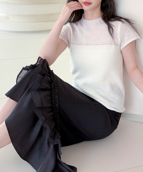 Jasmine Grandiflorum(ジャスミングランディフローラム)の「【Jasmine】透かし編みニット半袖プルオーバー (SS)(ニット/セーター・レディース・ライトグレー/ホワイト・FREE)」の13枚目の写真