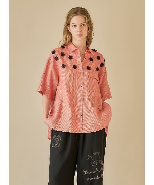 COEL(コエル)の「モチーフリネンシャツ(シャツ/ブラウス・レディース・ブラック/オレンジ・FREE)」の1枚目の写真