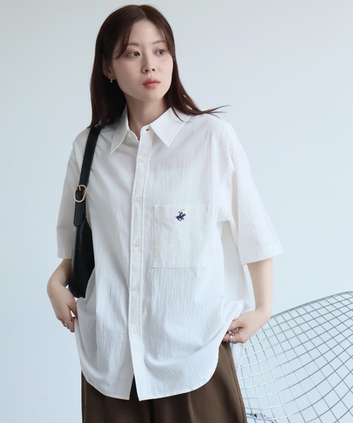 BEVERLY HILLS POLO CLUB(ビバリーヒルズポロクラブ)の「【BEVERLY HILLS POLO CLUB / ビバリーヒルズ ポロクラブ】 ワンポイントポニー刺繍 ハイツイスト 半袖シャツ(シャツ/ブラウス・メンズ・オフホワイト/ブルー/ベージュ系その他/ブルー系その他/ブラック系その他/ベージュ系その他2/スミクロ・M/LL/L)」の8枚目の写真