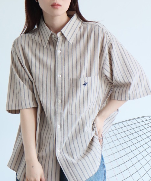 BEVERLY HILLS POLO CLUB(ビバリーヒルズポロクラブ)の「【BEVERLY HILLS POLO CLUB / ビバリーヒルズ ポロクラブ】 ワンポイントポニー刺繍 ハイツイスト 半袖シャツ(シャツ/ブラウス・メンズ・オフホワイト/ブルー/ベージュ系その他/ブルー系その他/ブラック系その他/ベージュ系その他2/スミクロ・M/LL/L)」の12枚目の写真