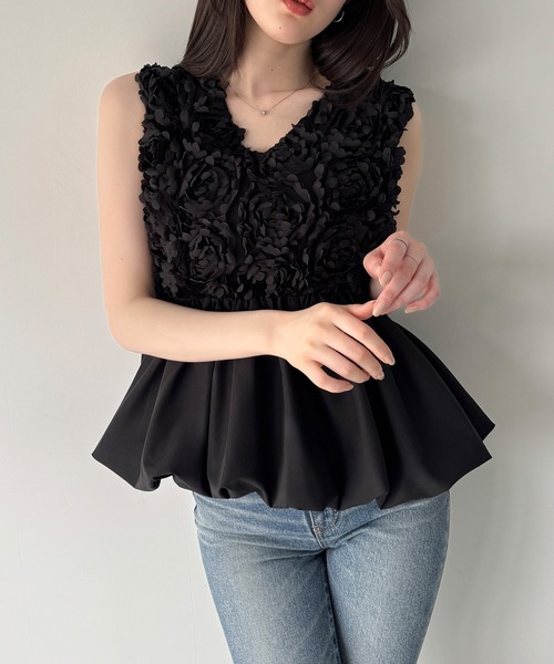 junoah（ジュノア）の「チュールバルーントップス（シャツ/ブラウス・レディース・ホワイト/アイボリー/ブラック・SMALL/LARGE/MEDIUM）」の4枚目の写真