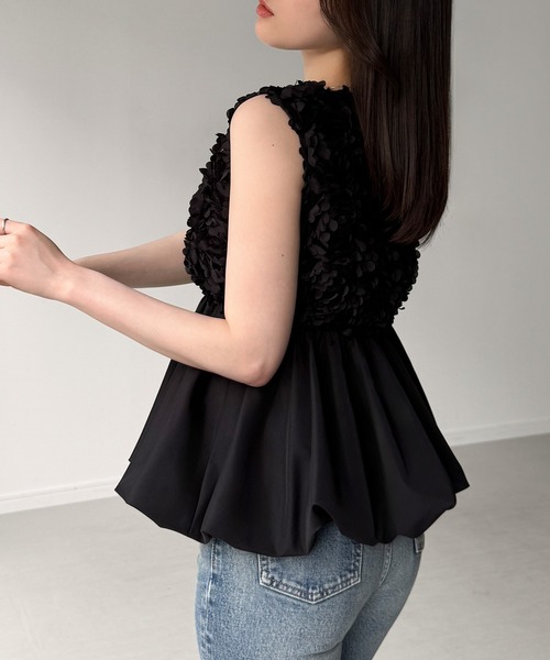 junoah（ジュノア）の「チュールバルーントップス（シャツ/ブラウス・レディース・ホワイト/アイボリー/ブラック・SMALL/LARGE/MEDIUM）」の5枚目の写真