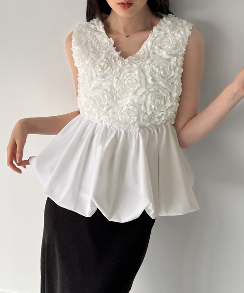 junoah（ジュノア）の「チュールバルーントップス（シャツ/ブラウス・レディース・ホワイト/アイボリー/ブラック・SMALL/LARGE/MEDIUM）」の9枚目の写真