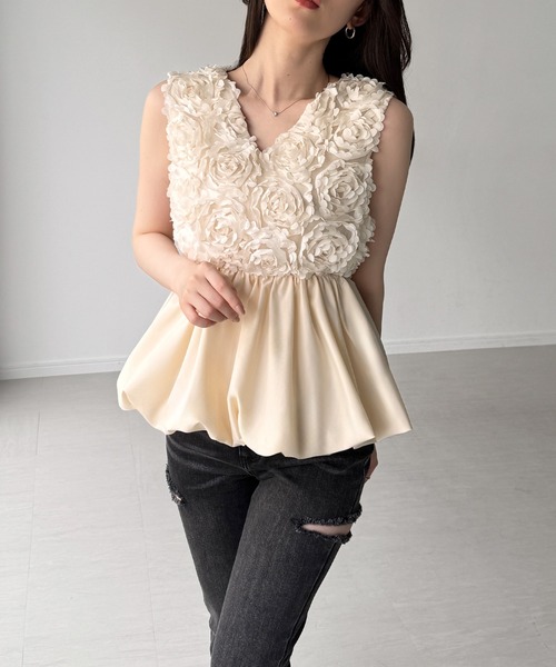 junoah（ジュノア）の「チュールバルーントップス（シャツ/ブラウス・レディース・ホワイト/アイボリー/ブラック・SMALL/LARGE/MEDIUM）」の14枚目の写真