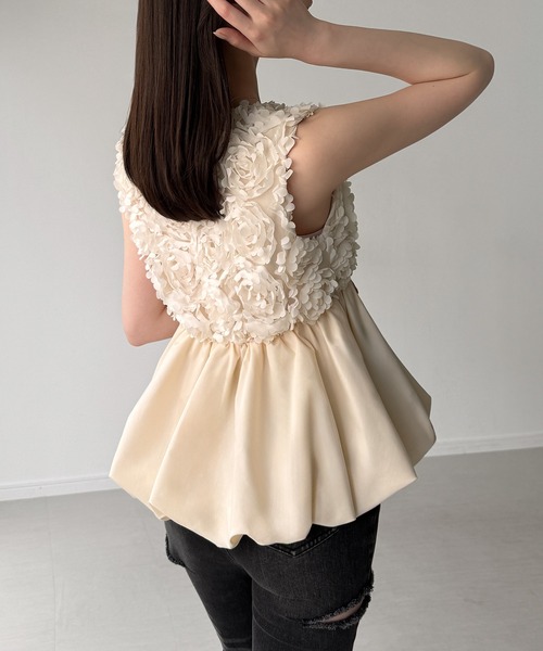 junoah（ジュノア）の「チュールバルーントップス（シャツ/ブラウス・レディース・ホワイト/アイボリー/ブラック・SMALL/LARGE/MEDIUM）」の15枚目の写真