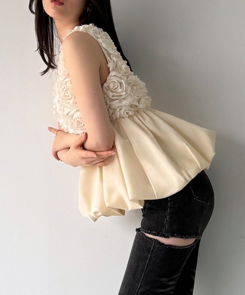 junoah（ジュノア）の「チュールバルーントップス（シャツ/ブラウス・レディース・ホワイト/アイボリー/ブラック・SMALL/LARGE/MEDIUM）」の16枚目の写真