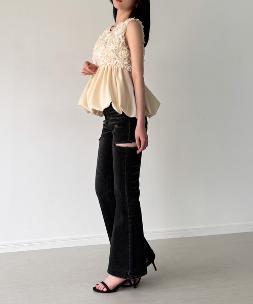 junoah（ジュノア）の「チュールバルーントップス（シャツ/ブラウス・レディース・ホワイト/アイボリー/ブラック・SMALL/LARGE/MEDIUM）」の18枚目の写真