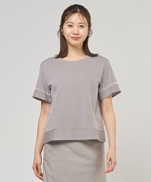 J.PRESS(ジェイプレス)の「【一枚で着映え】サッカージャージー クルーネック カットソー(Tシャツ/カットソー・レディース・ライトグリーン系1/ライトグレー系1/ネイビー系1/グレー系1・T15/T13)」の3枚目の写真
