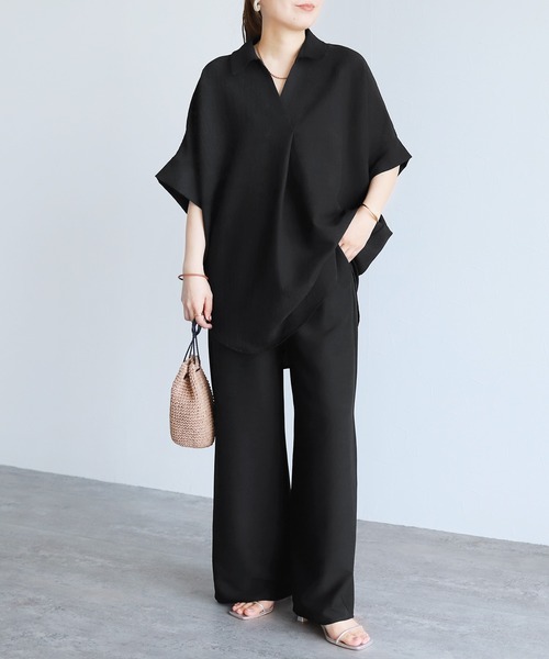 reca（レカ）の「エンボス加工スキッパーブラウス（シャツ/ブラウス・レディース・アイボリー/イエロー/ネイビー/ミント/ブラック/ホワイト/ブルー系その他/グレー系その他・M）」の21枚目の写真