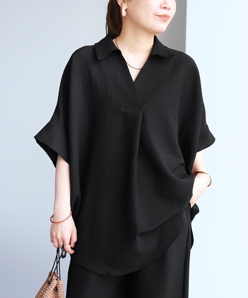reca（レカ）の「エンボス加工スキッパーブラウス（シャツ/ブラウス・レディース・アイボリー/イエロー/ネイビー/ミント/ブラック/ホワイト/ブルー系その他/グレー系その他・M）」の20枚目の写真